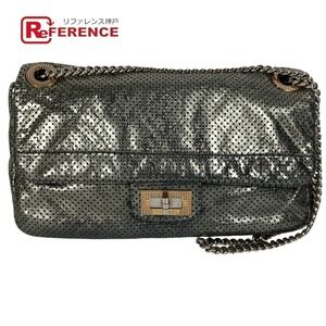 Chanel Double Chain Flap Shoulder Bag Gray Leather